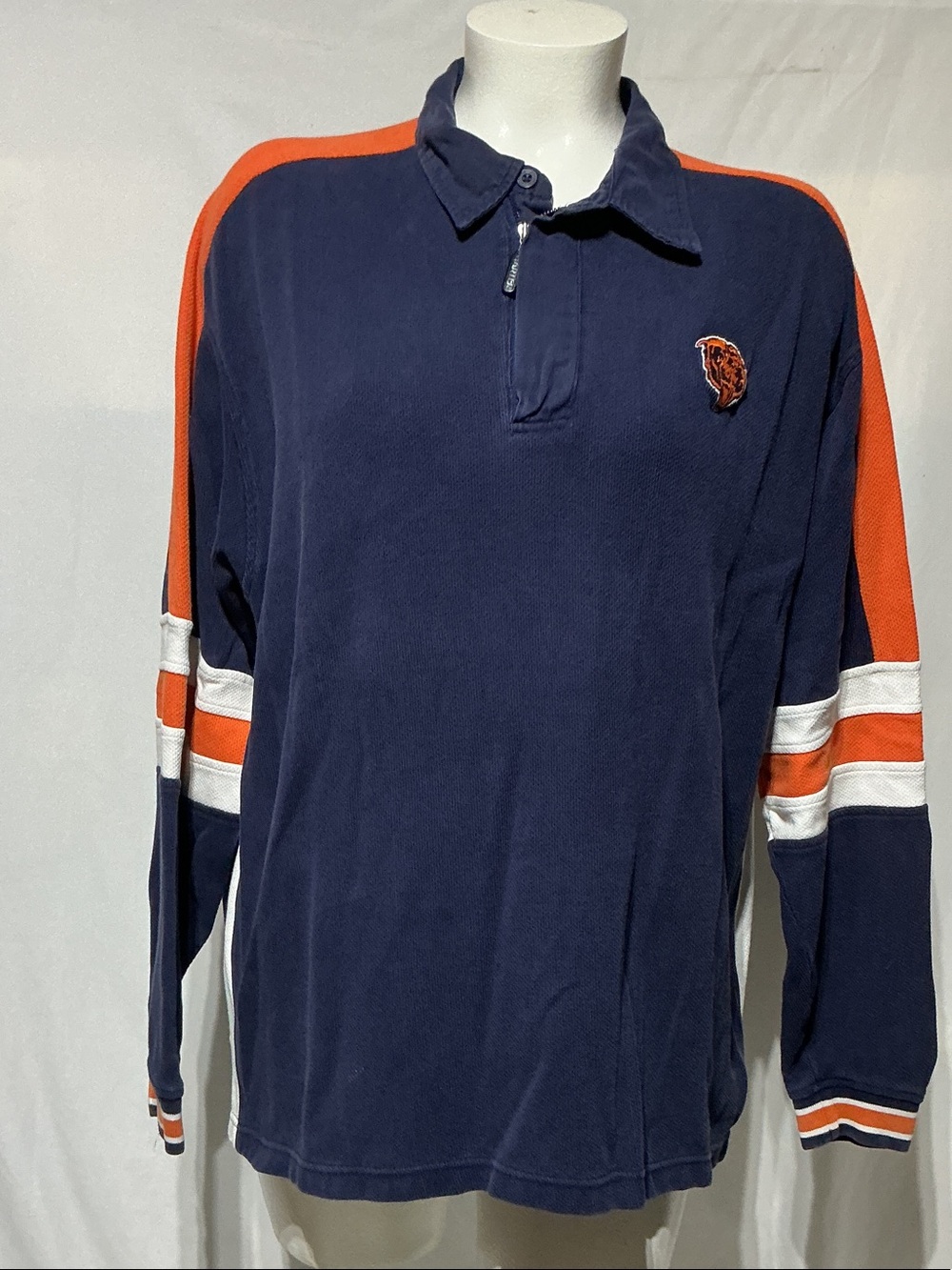 NFL ProLine Starter Bears Vintage 1/4 Zip Navy Long-Sleeve Polo Shirt Sz 2XL